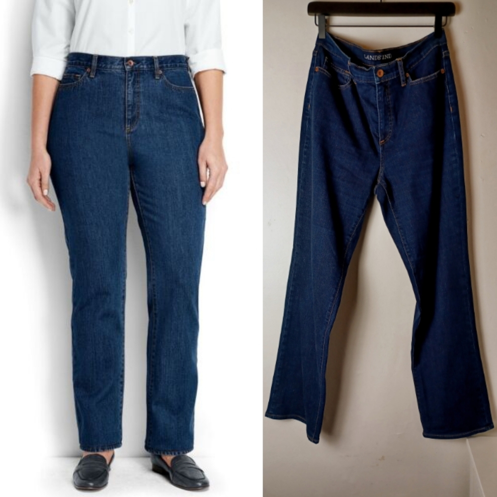 Lands' End High Rise Straight Jeans Dark Wash Womens Size 8 (30"×30")